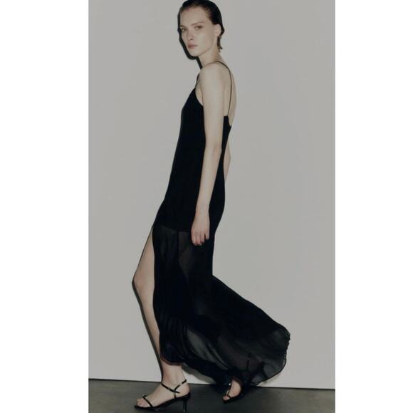 ZARA New Limited Edition LONG CONTRAST BLACK Dress Women’s Size M - Picture 3 of 12